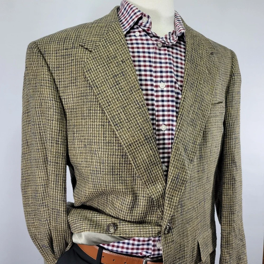 VTG‎ Hart Schaffner Marx Men's Sport Coat Blazer Two Button Houndstooth Silk 42R